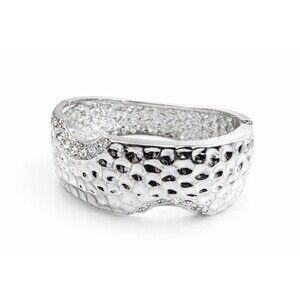 Vintage Silver Tone Wide Hammered Hinged Cuff Bracelet Hinged Wide Statement